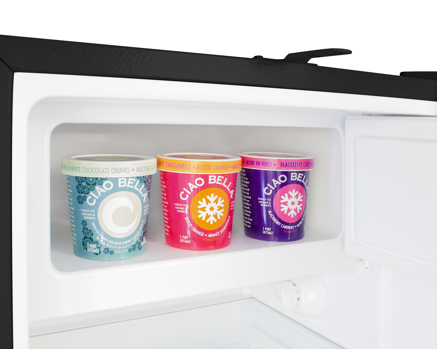 Built-in undercounter ADA compliant refrigerator-freezer with SS cabinet and door with a towel bar handle for residential use, manual defrost with glass shelves, front lock, and door storage